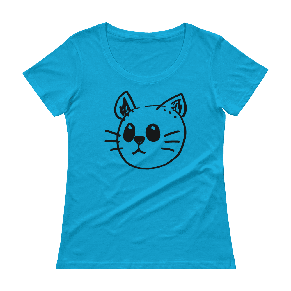 Cute cat-face ladies scoopneck t-shirt