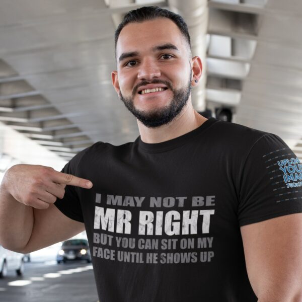 Man wearing an I'm not Mr Right T-shirt