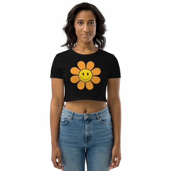 Orange Retro Flower Organic Crop Top - Image 2
