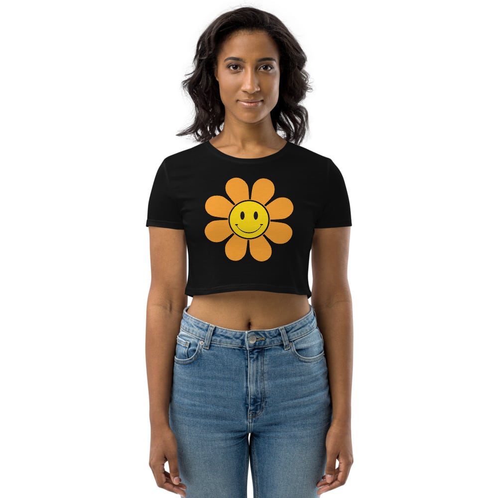 Women's orange 70's flower design organic cotton