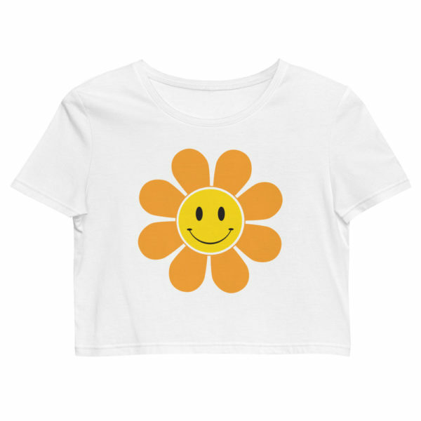 Orange Retro Flower Organic Crop Top - Image 3