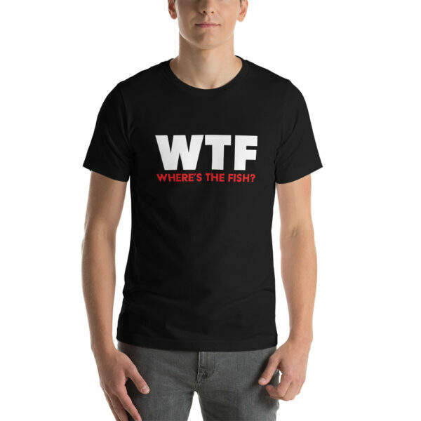 Black WTF Where's the fish fishing t-shirt