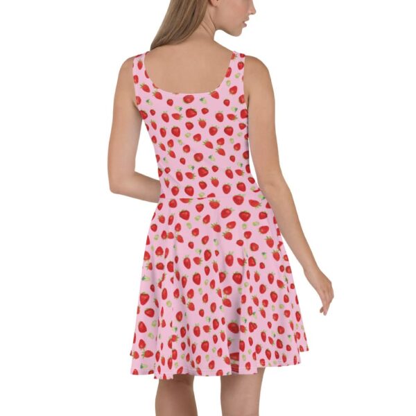 Pink Strawberries Cottagecore Skater Dress - Image 3