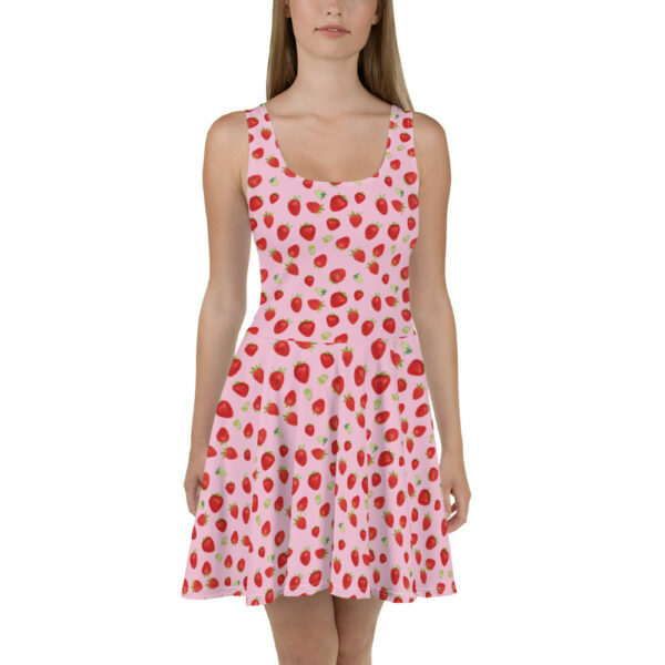 Pink Strawberries Cottagecore Skater Dress - Image 2