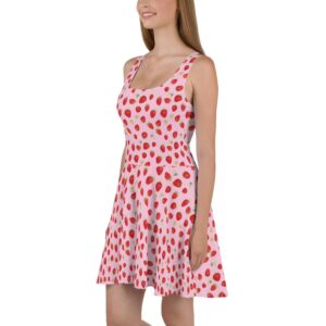 Pink Strawberries Cottagecore Skater Dress