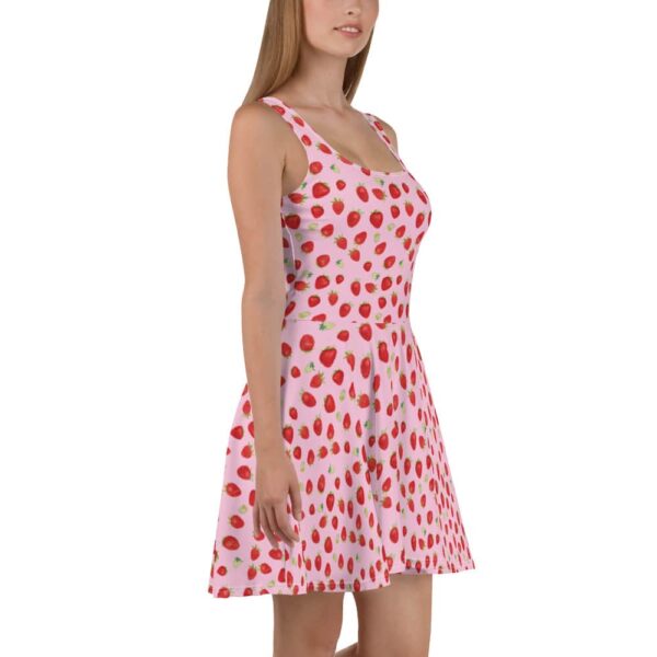 Pink Strawberries Cottagecore Skater Dress - Image 4