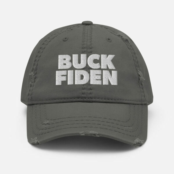 gray distressed embroidered buck fiden conservative republican hat