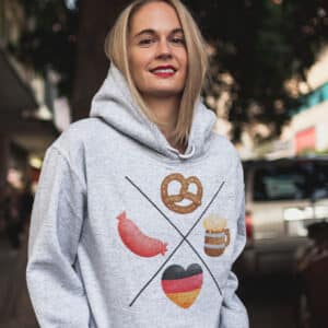 woman wearing Oktoberfest heavyweight hoodie