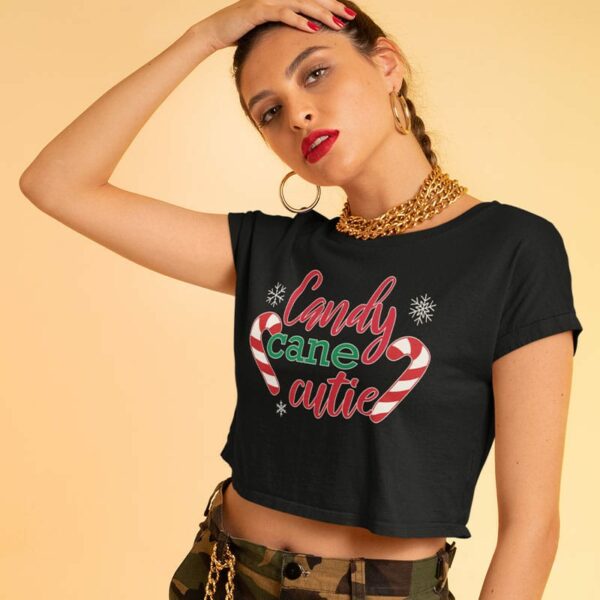 black candy cane cutie crop top for Christmas