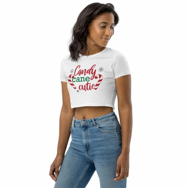 White Candy Cane Cutie Organic Crop Top - Image 3