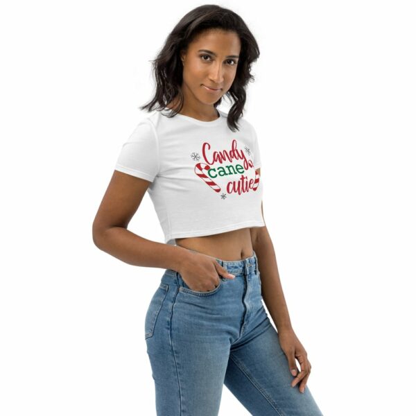 White Candy Cane Cutie Organic Crop Top - Image 2