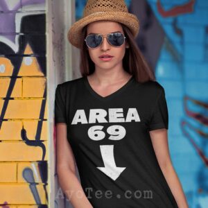 women's v-neck area 69 funny oral sex t-shirt