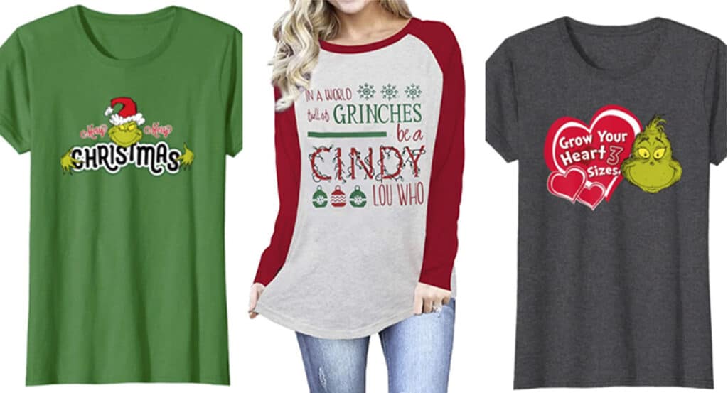 women's grinch themed Christmas holiday t-shirts