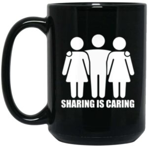 threesome sharing is caring black mug