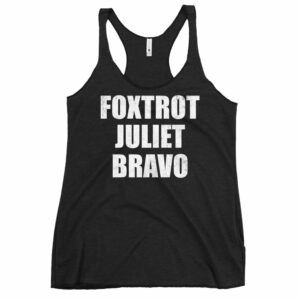 black Foxtrot Juliet Bravo women's racerback tank