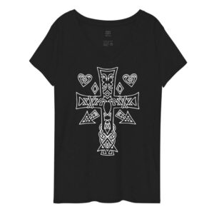 Women’s Hearts and Celtic Cross V-neck Eco-Friendly T-shirt