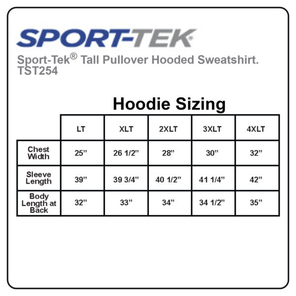 Sport-Tek Tall Hoodies Size Chart