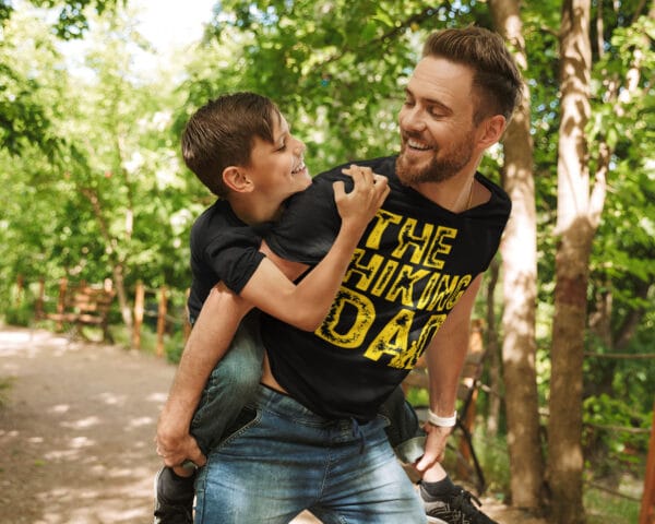 Man wearing a The Hiking Dad T-shirt