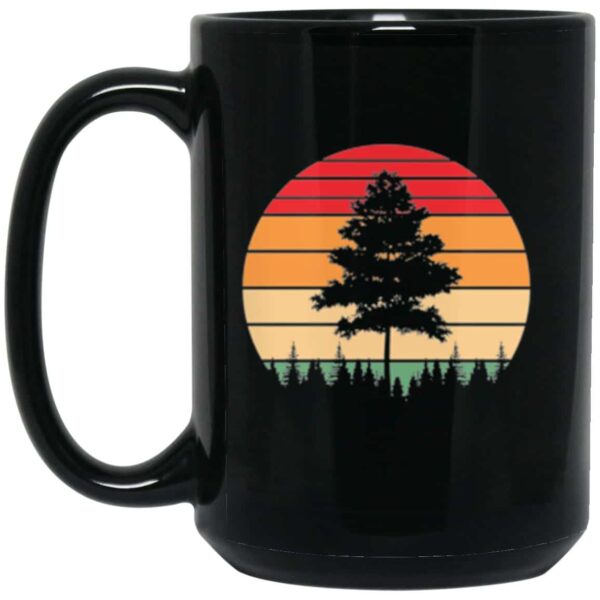 black Vintage Retro Sunset Single Pine Tree Happy Little Tree coffee mug