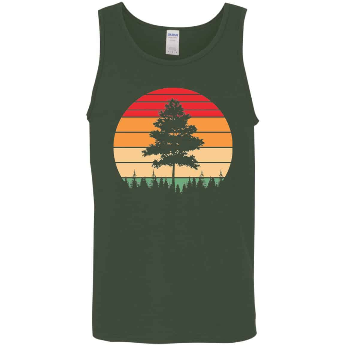 green Vintage Retro Sunset Single Pine Tree Happy Little Tree tank top