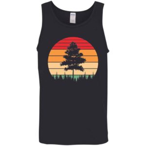 black Vintage Retro Sunset Single Pine Tree Happy Little Tree tank top