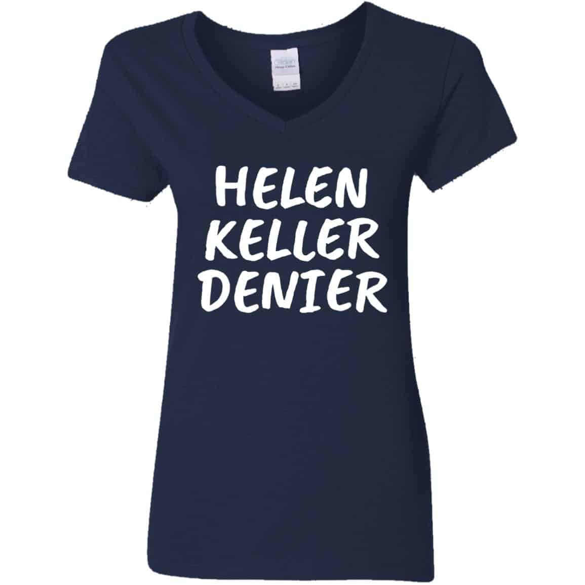 navy women's v-neck Helen Keller Denier t-shirt