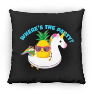black Where's the party unicorn pineapple throw pillow party decor
