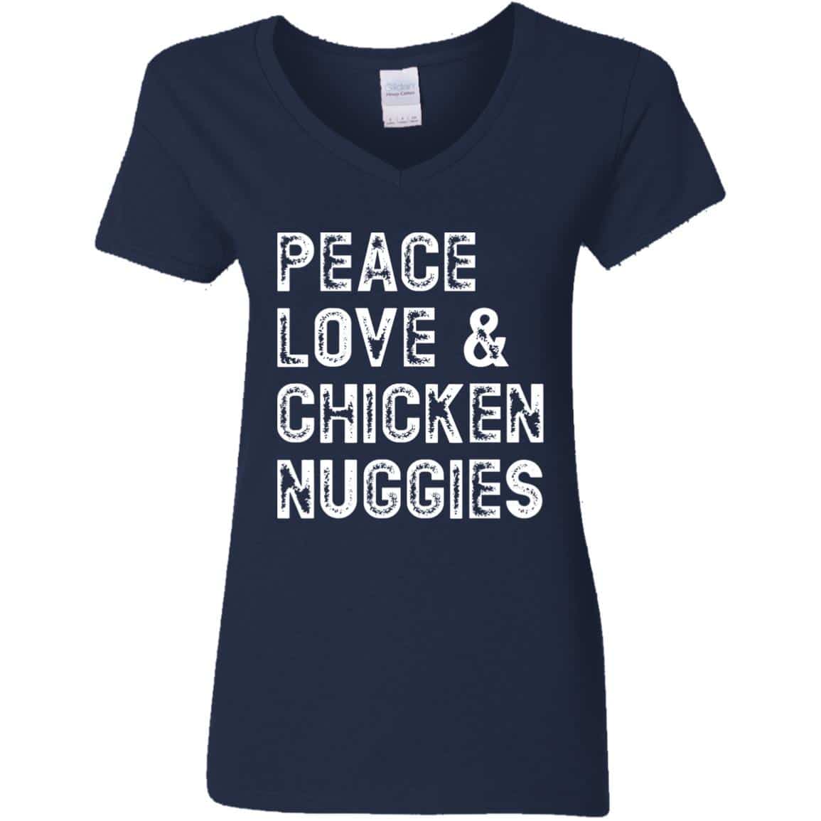 navy Peace, Love & Chicken Nuggies women's v-neck t-shirt