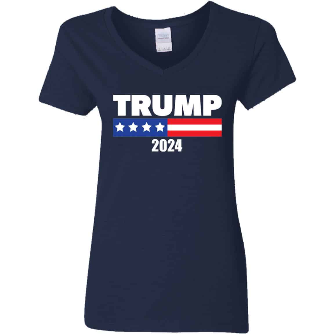 blue women's v-neck Trump 2024 election T-shirt