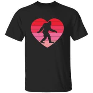 Retro Sunset Heart Bigfoot Valentine's Day T-Shirt